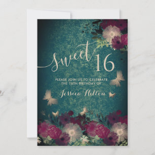 Butterfly floral garden sweet sixteen green invita invitation