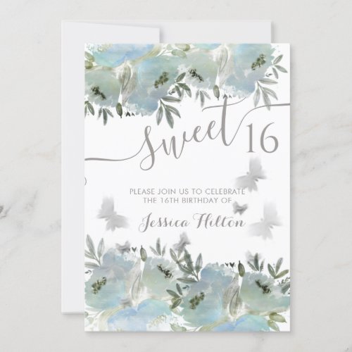 Butterfly floral garden sweet sixteen invitation