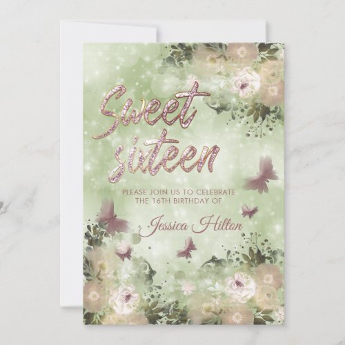 Butterfly floral garden sweet sixteen invitation