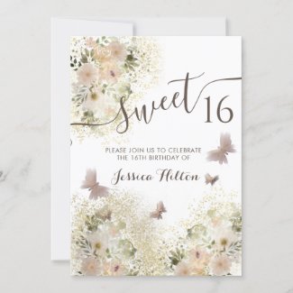 Butterfly floral garden sweet sixteen invitation