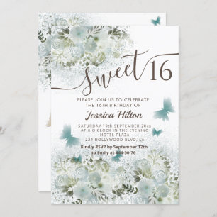 Butterfly floral garden sweet sixteen invitation