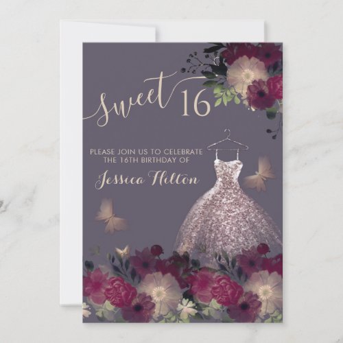 Butterfly floral garden sweet sixteen invitation