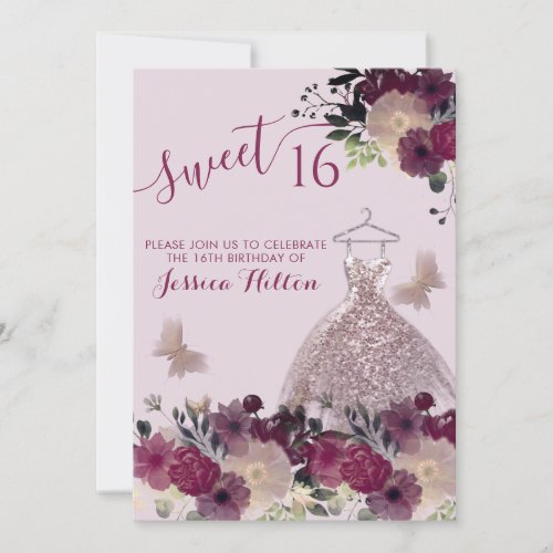 Butterfly floral garden sweet sixteen invitation