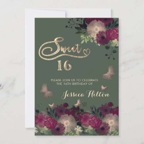 Butterfly floral garden sweet sixteen invitation