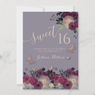 Butterfly floral garden sweet sixteen invitation
