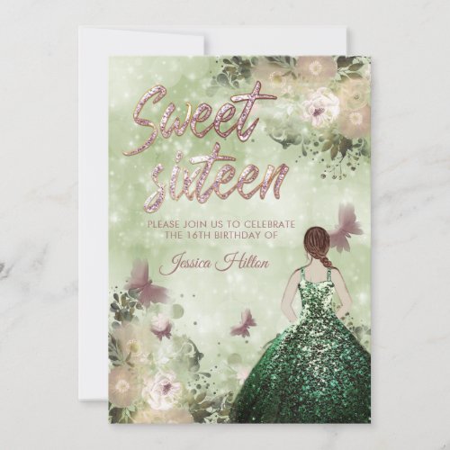 Butterfly floral garden sweet sixteen invitation