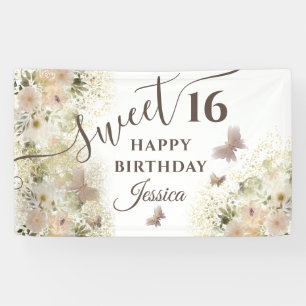 Butterfly floral garden sweet sixteen invitation banner