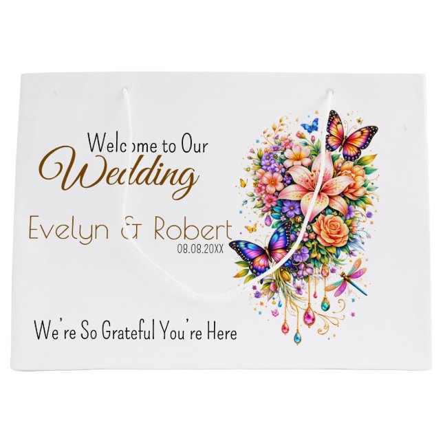 Butterfly Floral Gift Bag -Customization Available (Front)