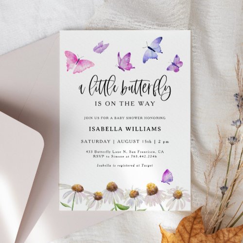 Butterfly Floral Girl Baby Shower Invitation