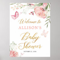 Butterfly floral girl baby shower welcome sign