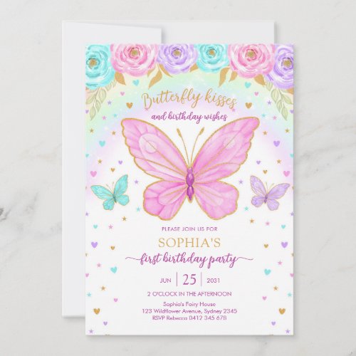 Butterfly Floral Girl Birthday Invitation