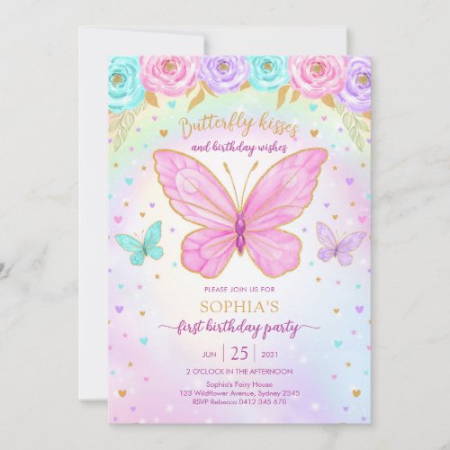 Butterfly Floral Girl Birthday Invitation
