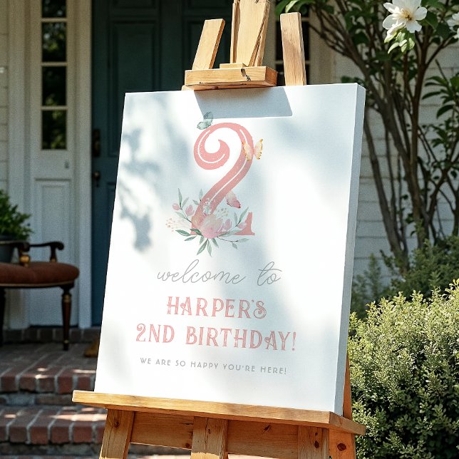 Butterfly Floral Girl Birthday Party Welcome Sign (Creator Uploaded)