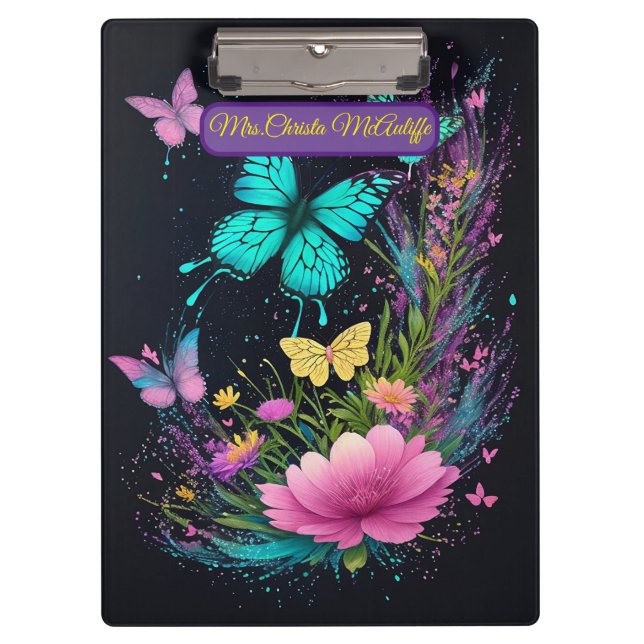 butterfly floral green yellow pink cute teacher  clipboard (Front)