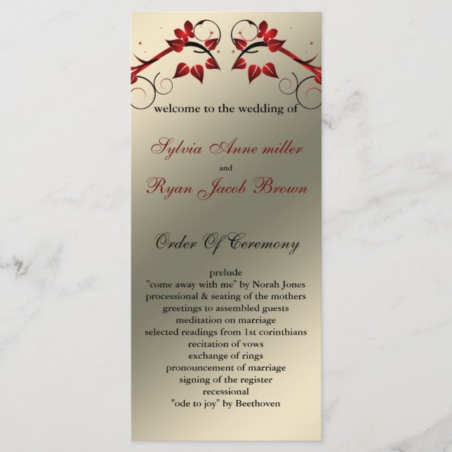 butterfly floral ivory red   Wedding program (Front)