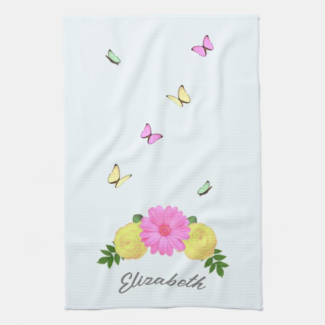 Butterfly Floral Kitchen Towel (Vertical)