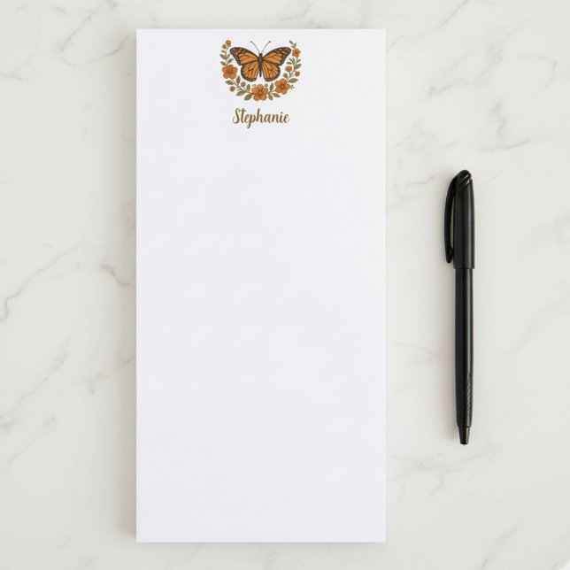 Butterfly Floral Magnetic Notepad (Monarch butterfly personalized magnetic note pad)