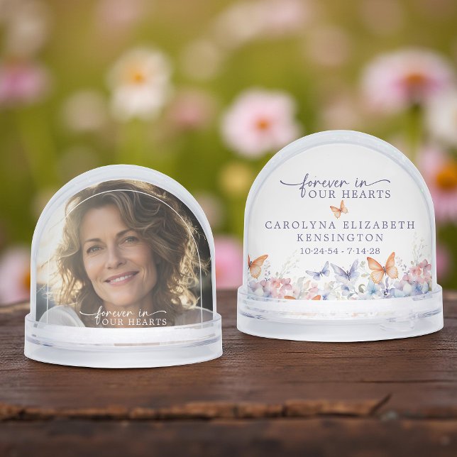 Butterfly Floral Memorial Photo Keepsake Snow Globe (Butterfly Floral Memorial Photo Keepsake Snow Globe)