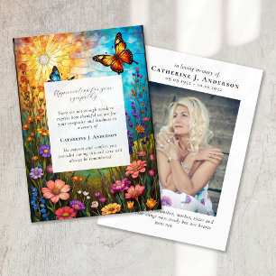 Butterfly Floral Memorial Photo Sympathy Funeral Thank You Card