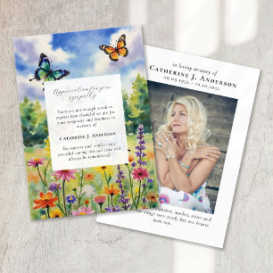 Butterfly Floral Memorial Photo Sympathy Funeral Thank You Card
