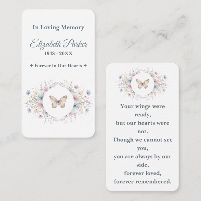 Butterfly Floral Memorial Prayer Card Template (Front/Back)