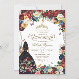 Butterfly Floral Mexican Embroidery Quinceanera Invitation