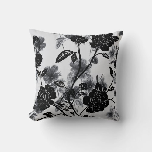 Butterfly Floral Noir Throw Pillow