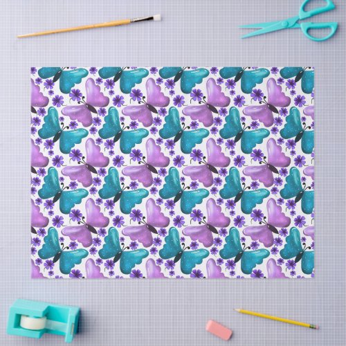 Butterfly Floral Pattern Aesthetic Cute Flowers Tissue Paper