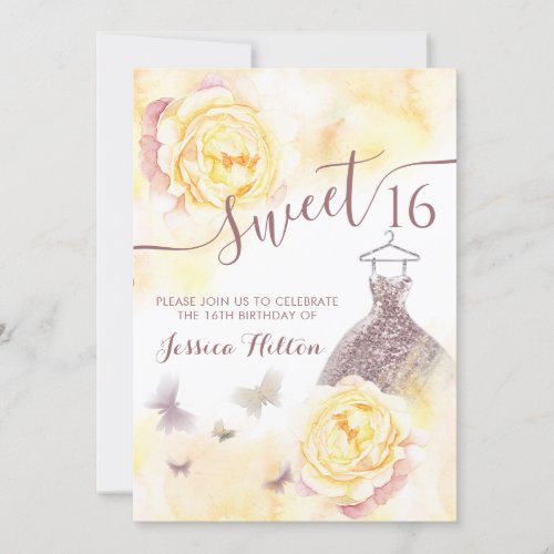 Butterfly floral peony sweet sixteen invitation