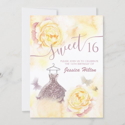 Butterfly floral peony sweet sixteen invitation