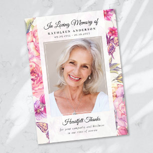 Butterfly Floral Photo Keepsake Funeral Memorial Thank You Card