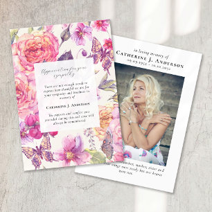 Butterfly Floral Photo Sympathy Funeral Memorial Thank You Card