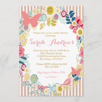 Butterfly Floral Pink Baby Shower Girl Invitation by seasidepapercompany at Zazzle