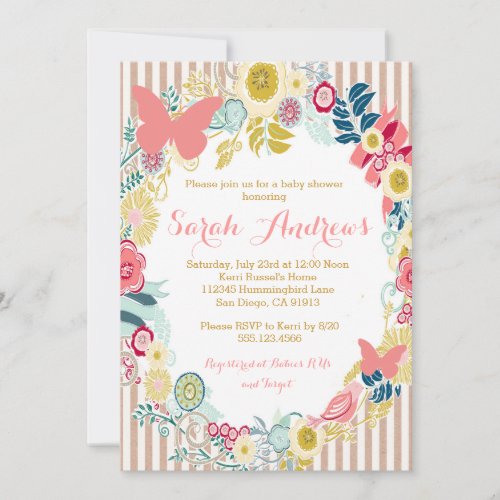 Butterfly Floral Pink Baby Shower Girl invitation