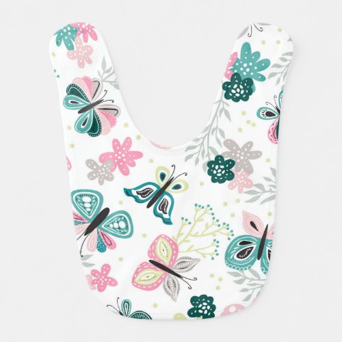 Butterfly Floral Pink Green Pattern  Baby Bib