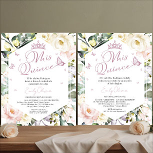 Butterfly Floral Quinceañera Bilingual Invitation