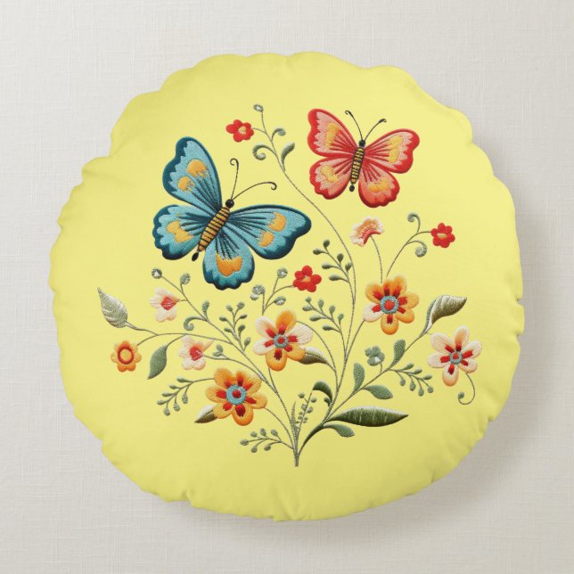 Butterfly Floral Round Pillow (Front)