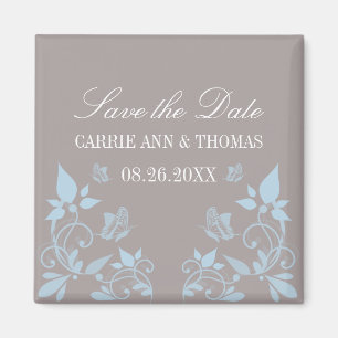 Butterfly Floral Save the Date Magnet, Blue Magnet