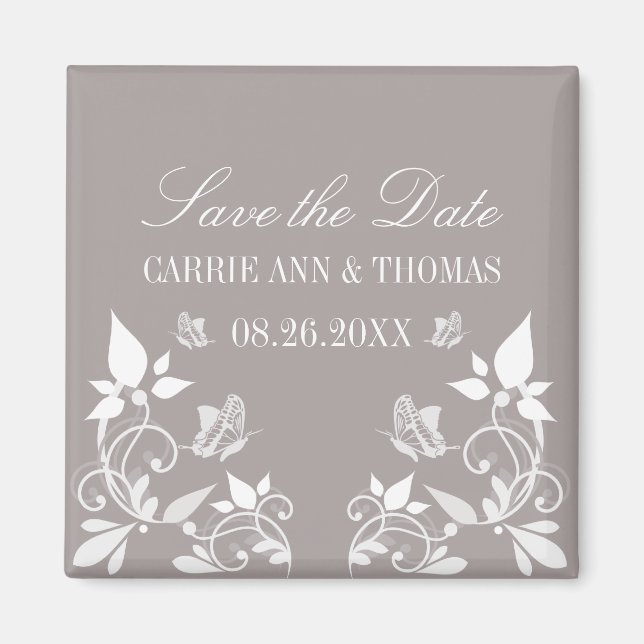 Butterfly Floral Save the Date Magnet, Ivory Magnet (Front)
