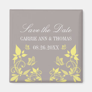 Butterfly Floral Save the Date Magnet, Yellow Magnet