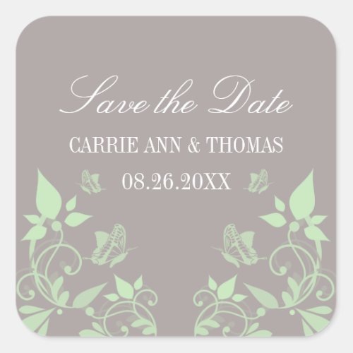 Butterfly Floral Save the Date Stickers Mint Square Sticker