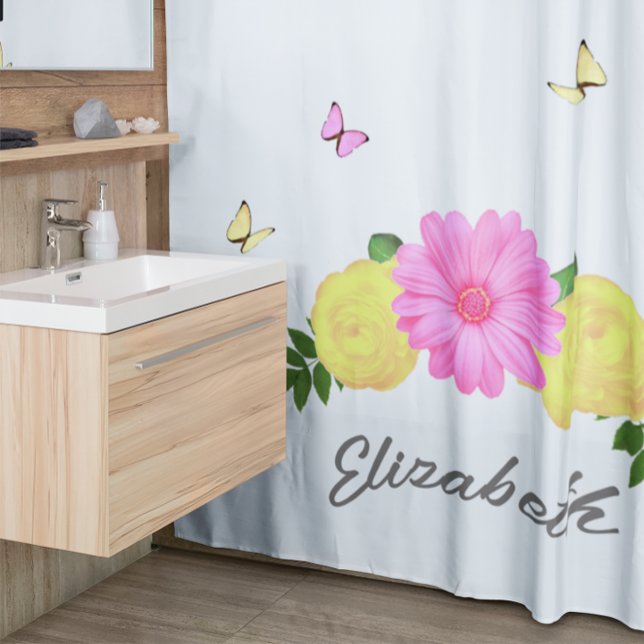 Butterfly Floral Shower Curtain (Creator Uploaded)