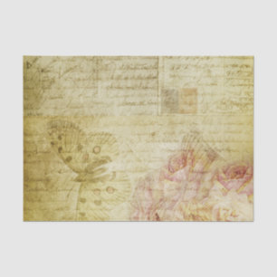 Butterfly Floral Stamp Vintage Distressed Antique Tissue Paper