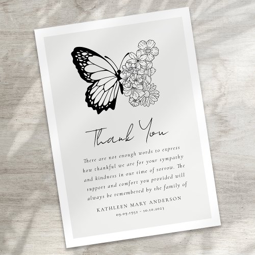 Butterfly Floral Sympathy Funeral Thank You Card