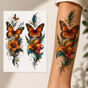 Butterfly Floral Temporary Tattoo Sheet –Colorful