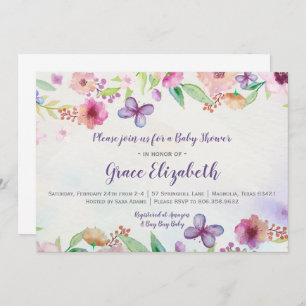 Butterfly Floral Watercolor Baby Shower Invitation