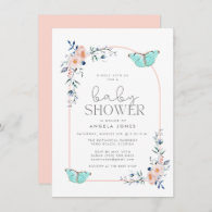 Butterfly Floral Whimsical Girl Baby Shower  Invitation