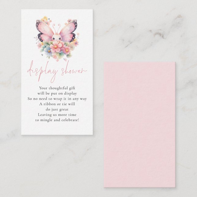 Butterfly Florals Script Display Baby Shower  Enclosure Card (Front/Back)