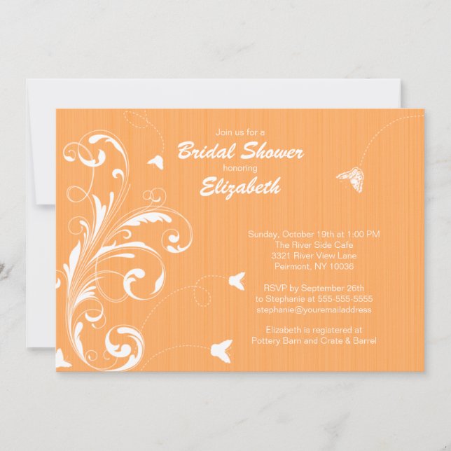 Butterfly flourish Bridal Shower Invite Orange (Front)
