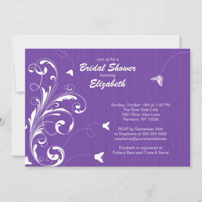 Butterfly flourish Bridal Shower Invite Purple (Front)